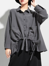 Women Lapel Solid Color Casual Irregular Shirt